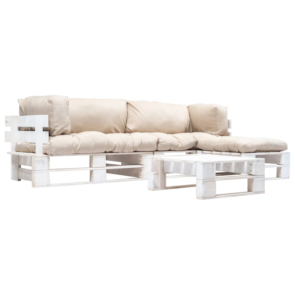 Muebles de jardín de palés cojines arena madera verde 4 uds