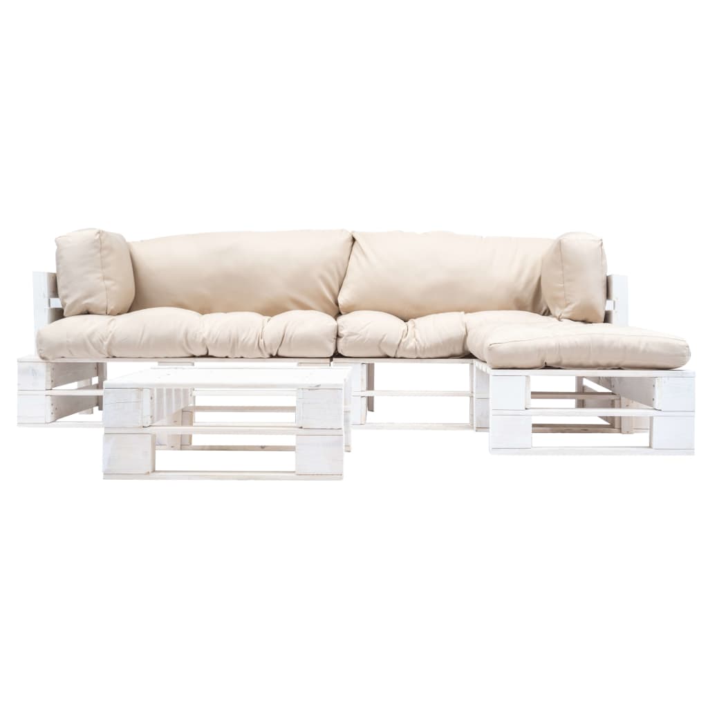 Muebles de jardín de palés cojines arena madera verde 4 uds