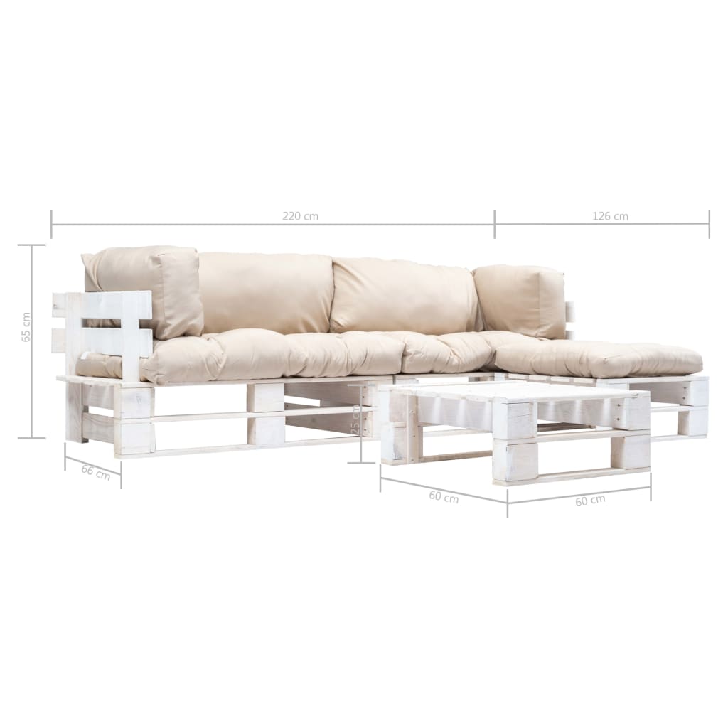 Muebles de jardín de palés cojines arena madera verde 4 uds