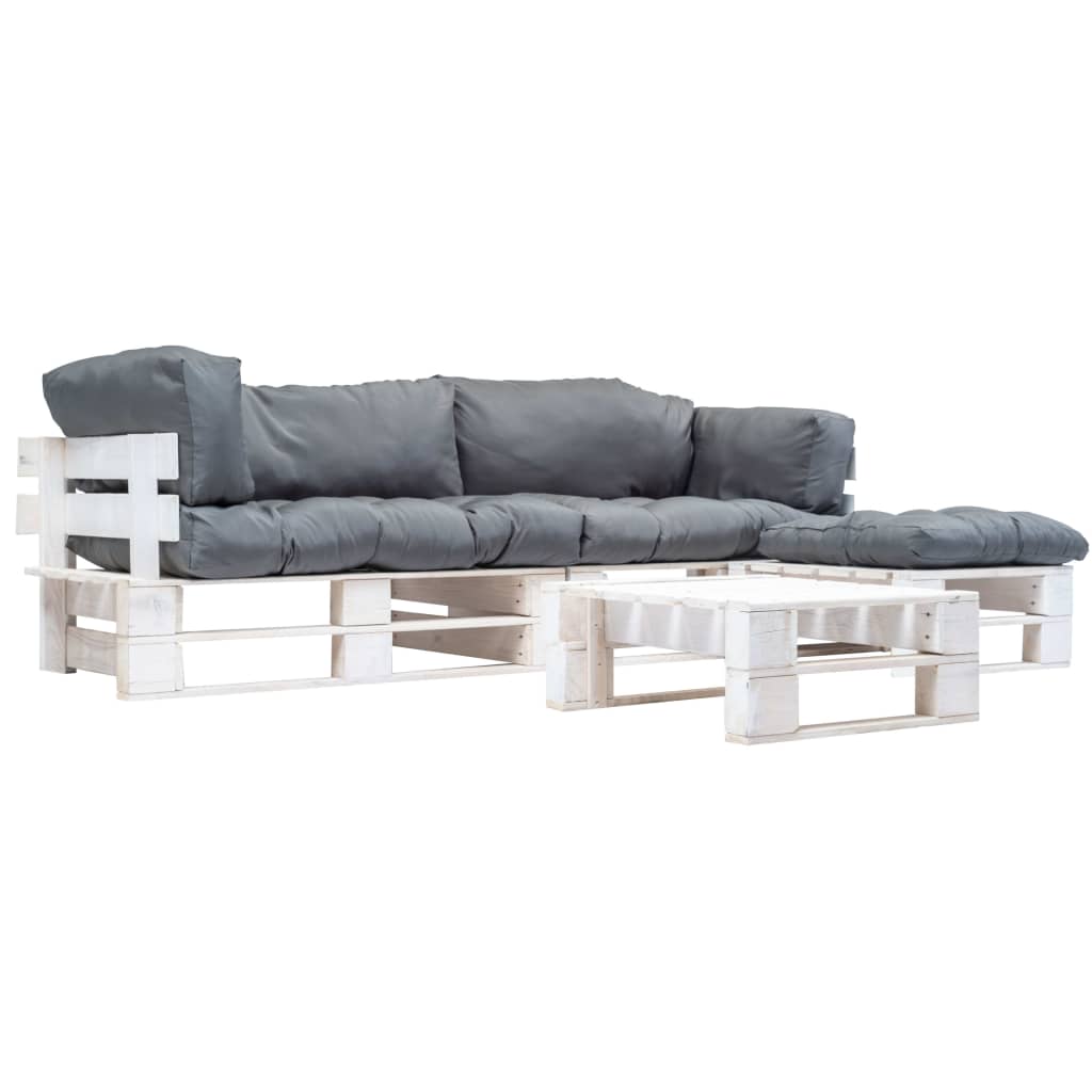 Muebles de jardín de palés cojines arena madera verde 4 uds