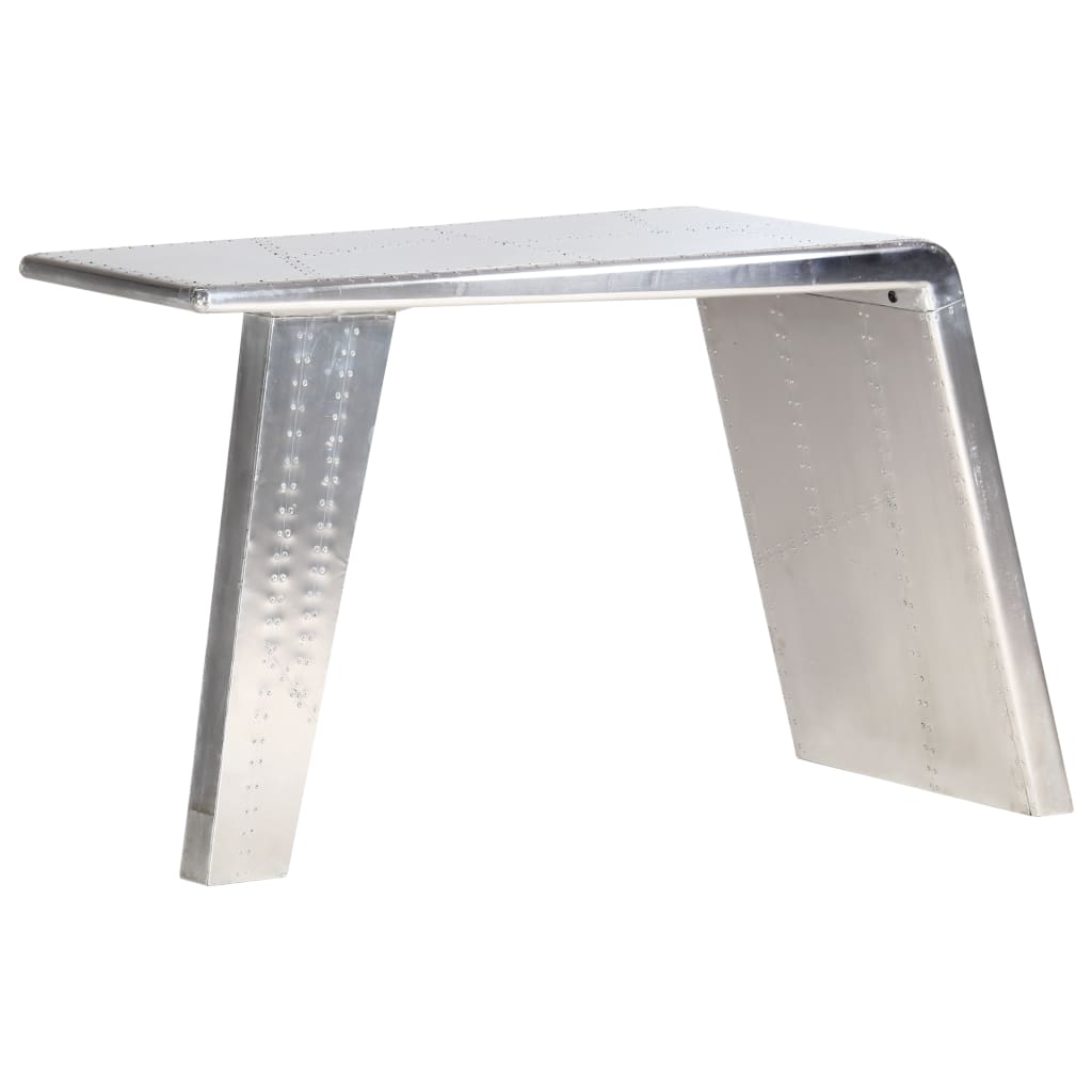 Escritorio de ala de avión metal plateado 112x50x76 cm