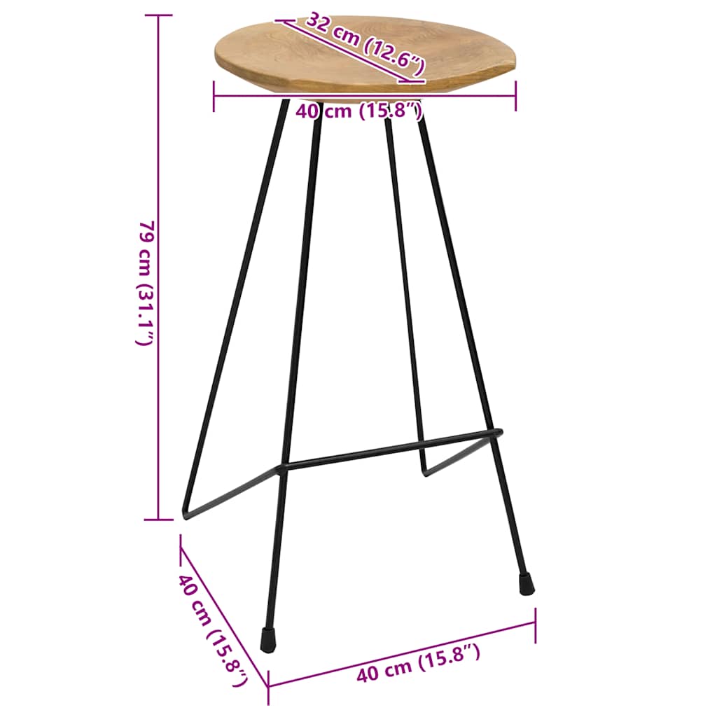 Taburetes de cocina 2 unidades madera maciza de teca