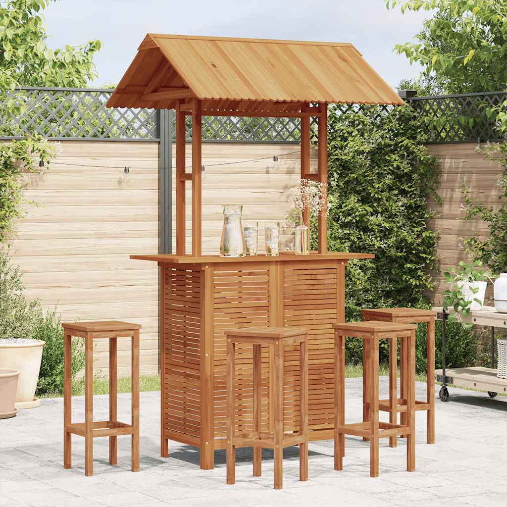Mesa de bar jardín con tejado madera de acacia 113x106x217 cm