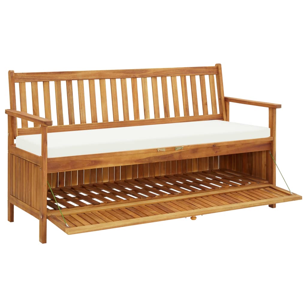 Banco de almacenaje con cojín de madera maciza de acacia 148 cm