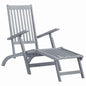Solid acacia garden sun lounger with footrest