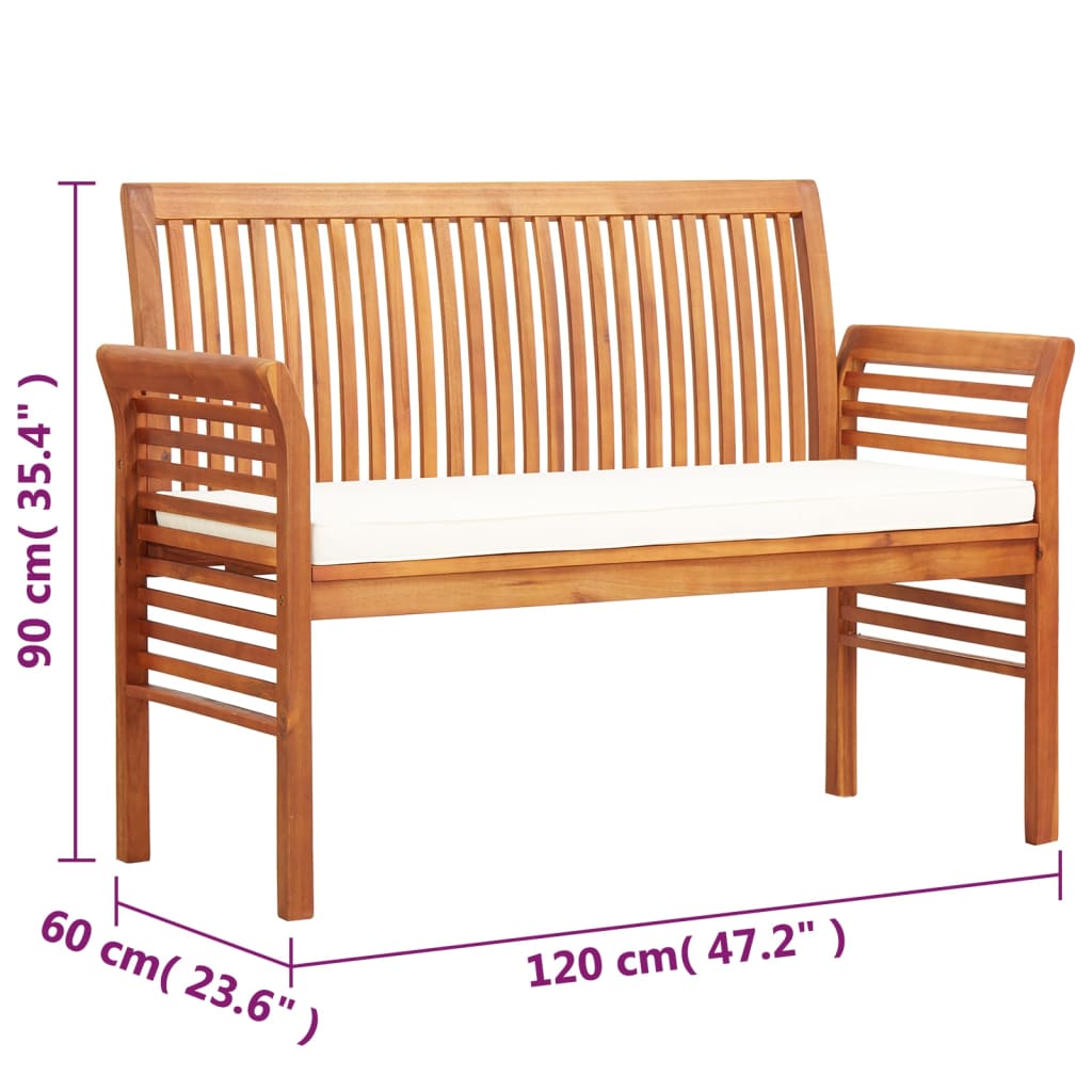Banco de jardín 2 plazas con cojín madera maciza acacia 120 cm