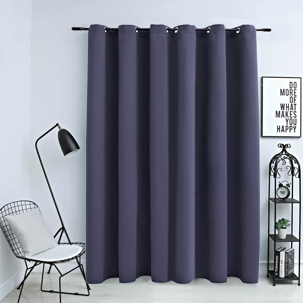 Cortina opaca com anéis de metal azul 290x245 cm
