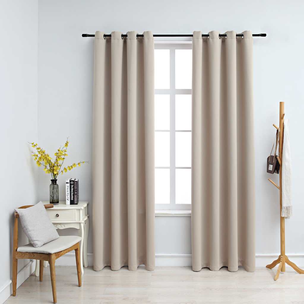 Cortinas opacas anillas de metal 2 pzas blanco crudo 140x225 cm