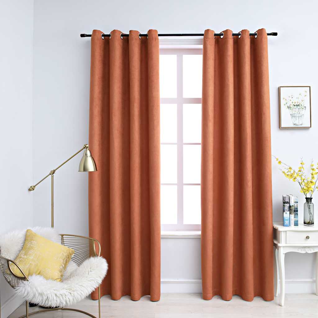Cortinas opacas anillas de metal 2 pzas blanco crudo 140x225 cm