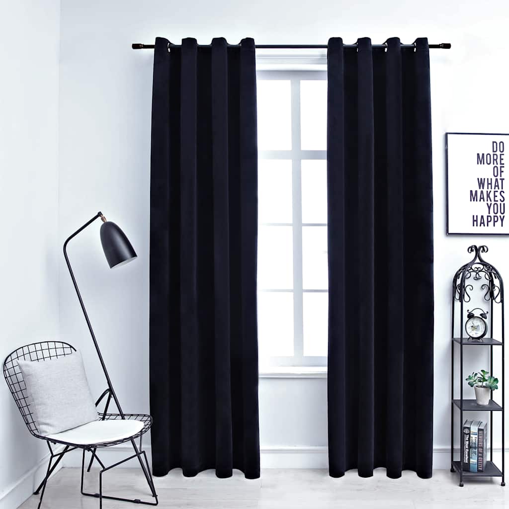 Cortinas opacas com ilhós 2 pçs veludo azul-escuro 140x175cm