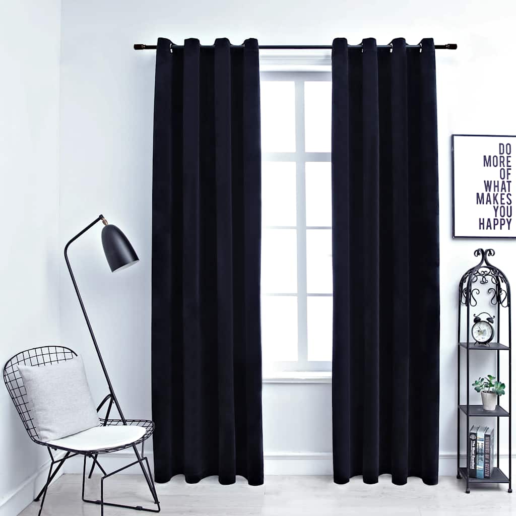 Cortinas opacas com ilhós 2 pçs veludo azul-escuro 140x175cm