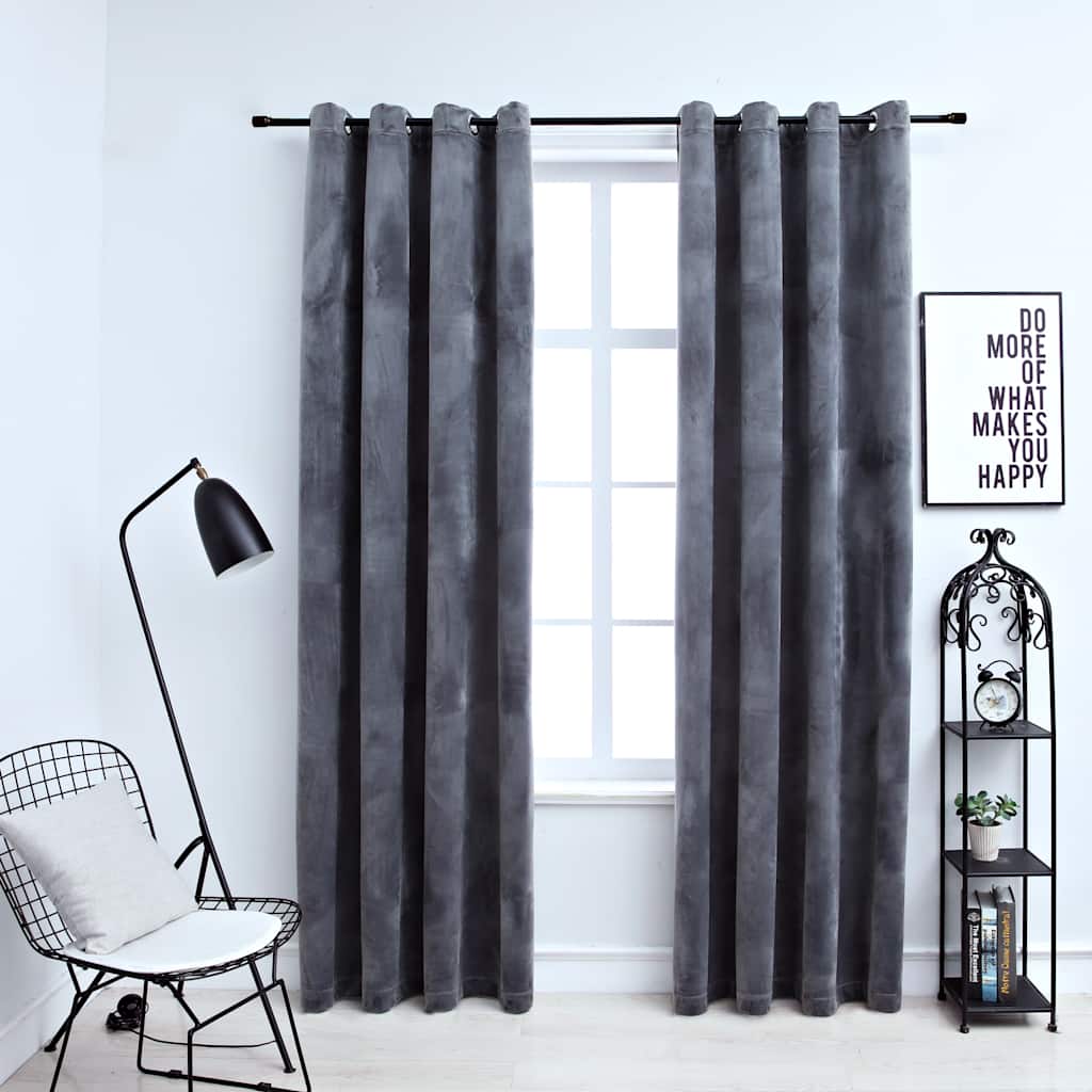 Cortinas opacas com ilhós 2 pçs veludo azul-escuro 140x175cm