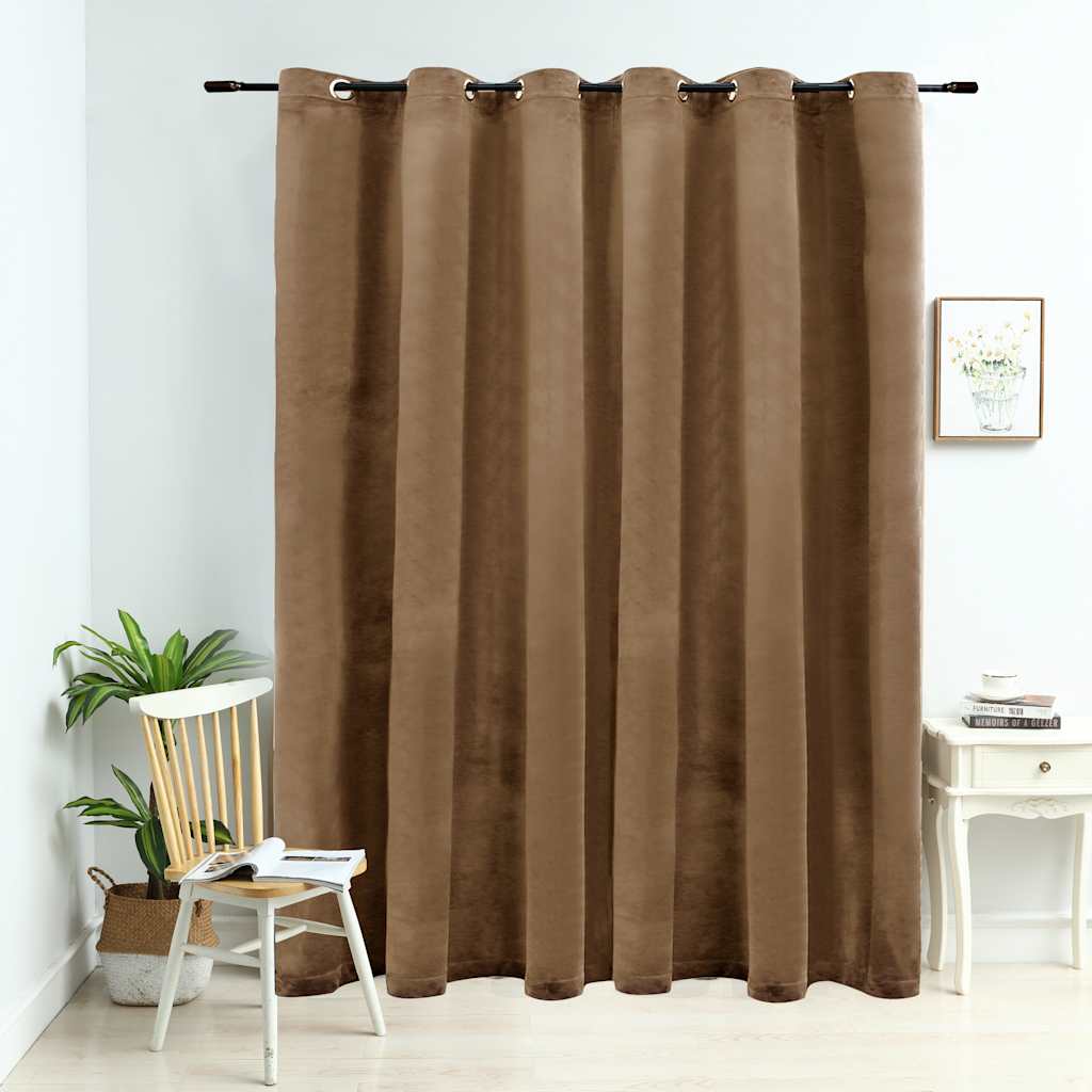 Cortina opaca con anillas de metal terciopelo beige 290x245 cm