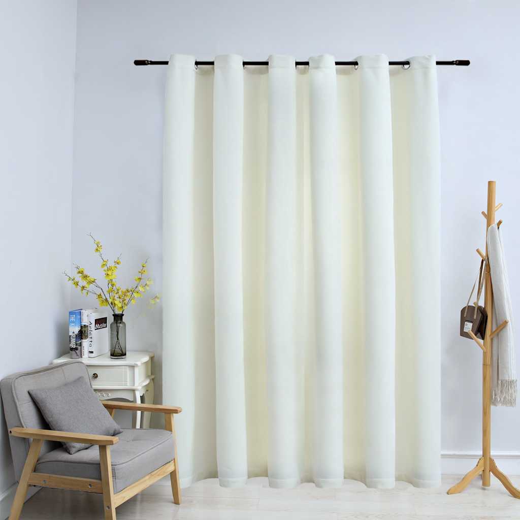 Cortina opaca com argolas de metal aveludada bege 290x245 cm