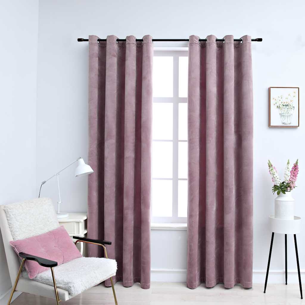 Cortinas opacas com ilhós 2 pçs veludo azul-escuro 140x175cm