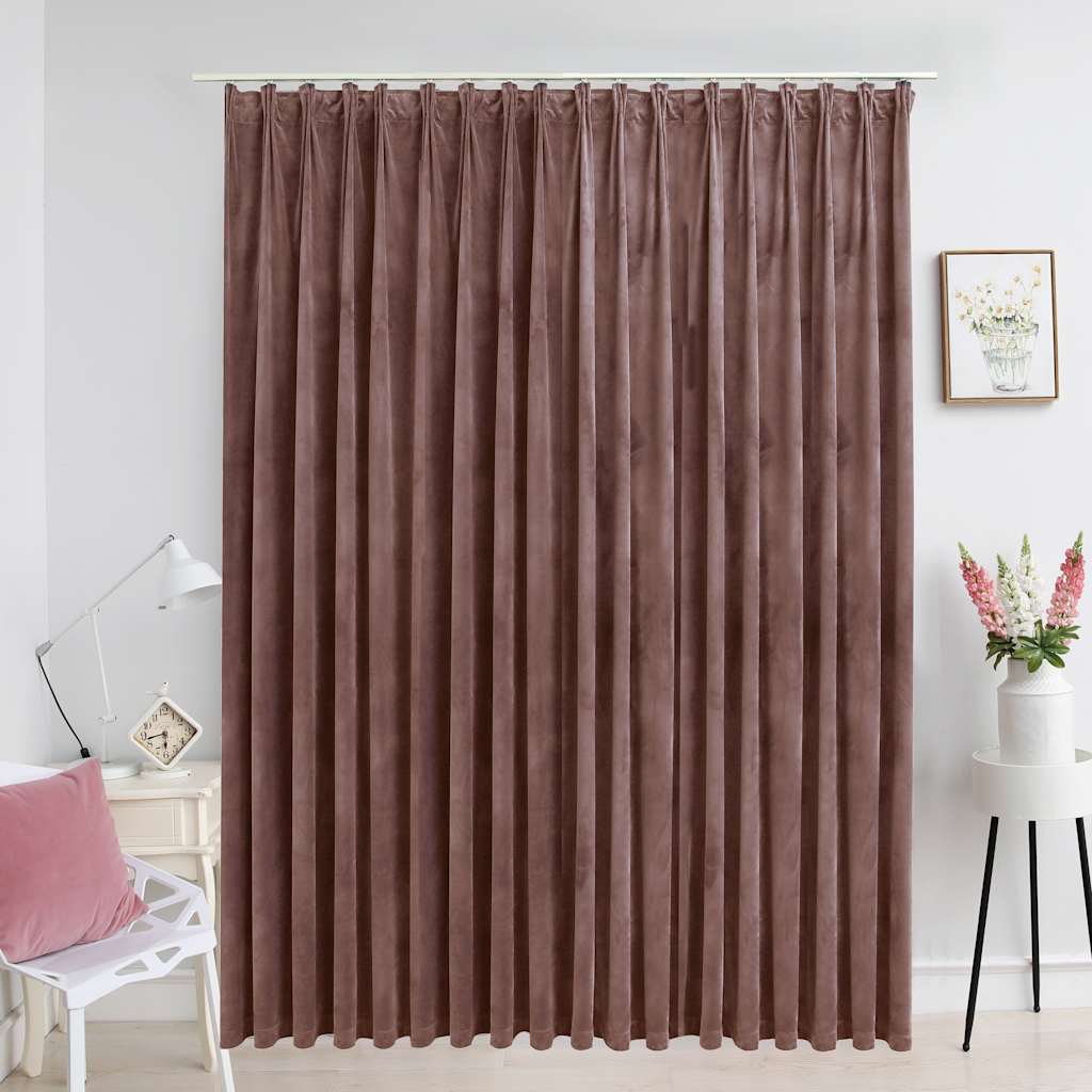Cortina opaca com argolas de metal aveludada bege 290x245 cm