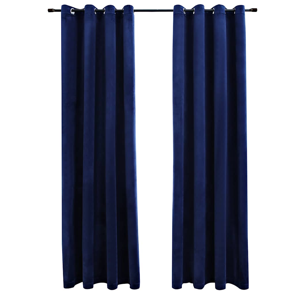 Cortinas opacas anillas 2 pzas terciopelo azul oscuro 140x175cm