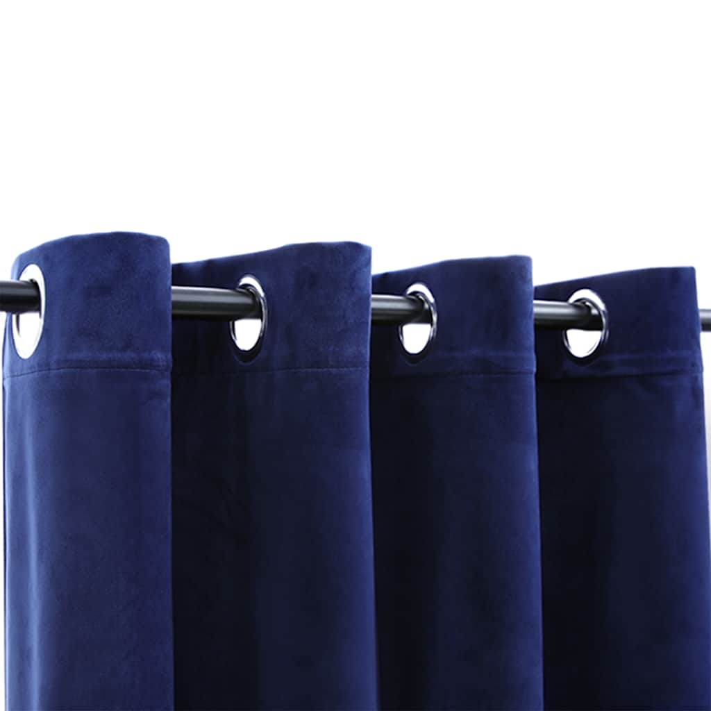 Cortinas opacas anillas 2 pzas terciopelo azul oscuro 140x175cm
