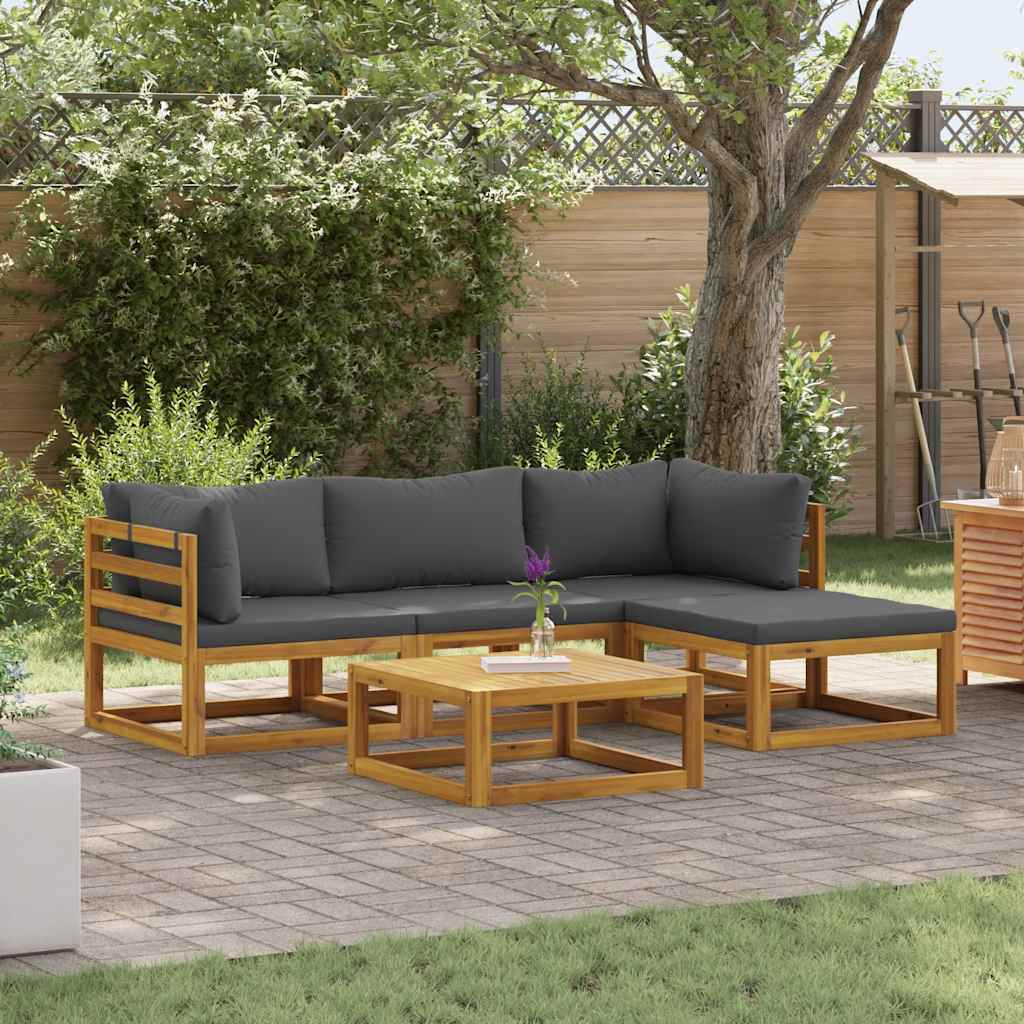 Conjunto de móveis de jardim 5 peças com almofadas madeira maciça de acácia