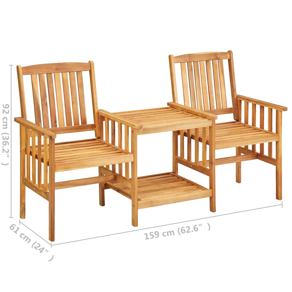 Sillas de jardín con mesita madera maciza acacia 159x61x92 cm