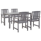 Set de comedor de jardín 5 piezas madera maciza de acacia gris