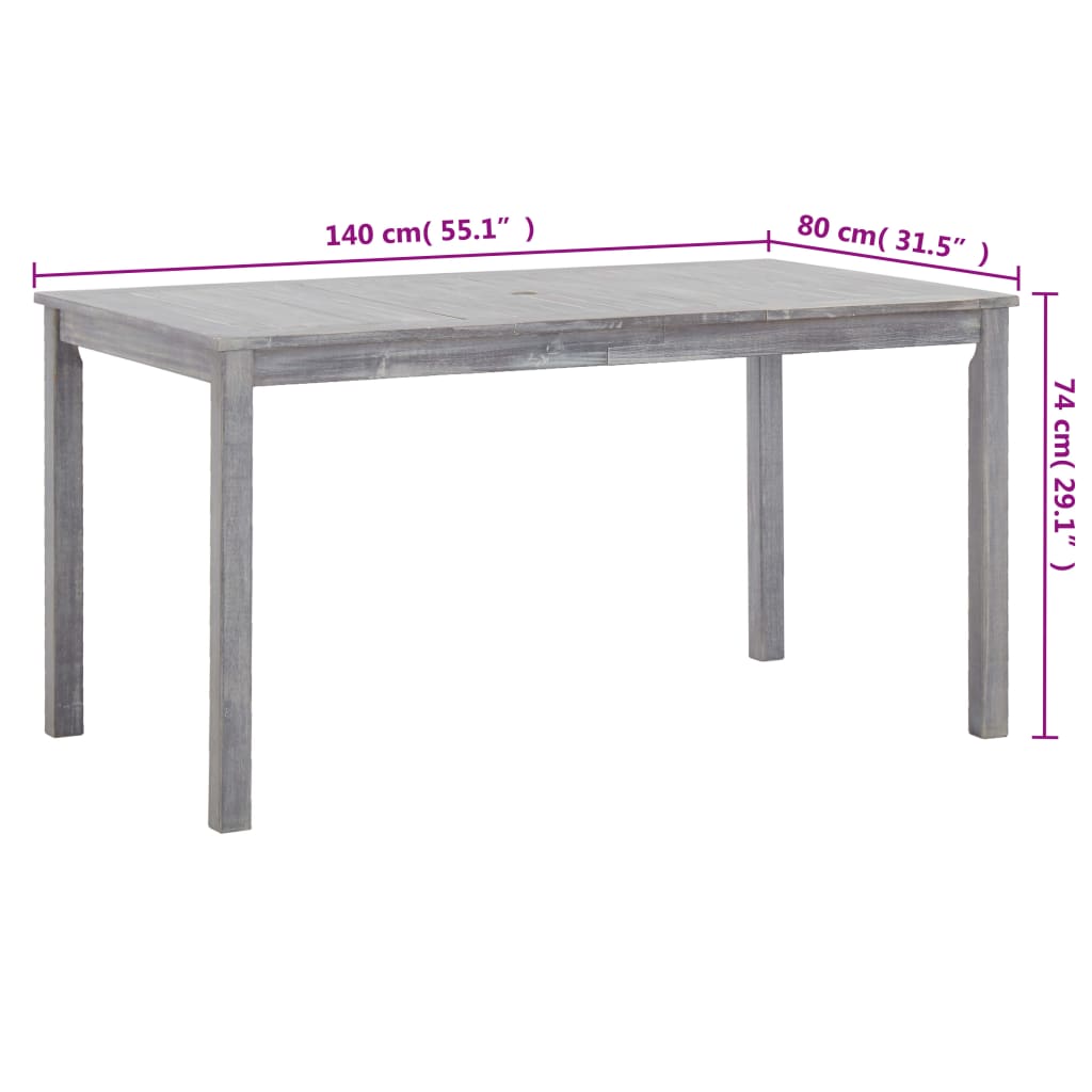 Set de comedor de jardín 5 piezas madera maciza de acacia gris
