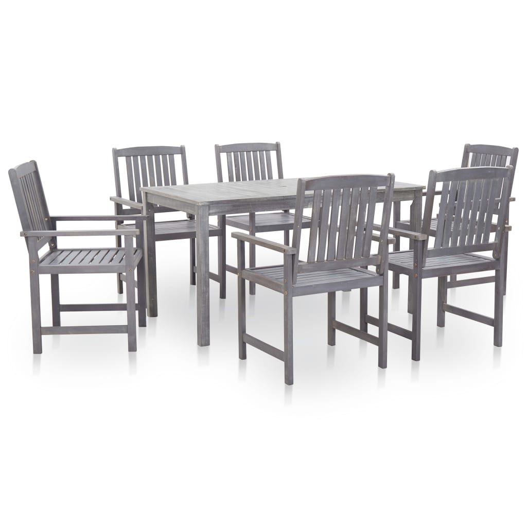 Set comedor jardín 7 pzas madera maciza acacia gris deslavado