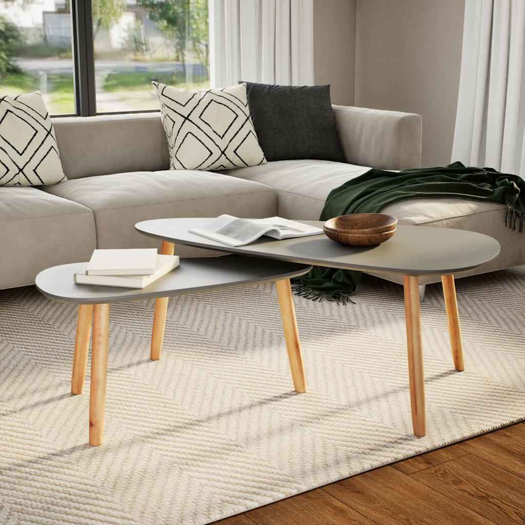 Coffee tables 2 units solid gray pine wood