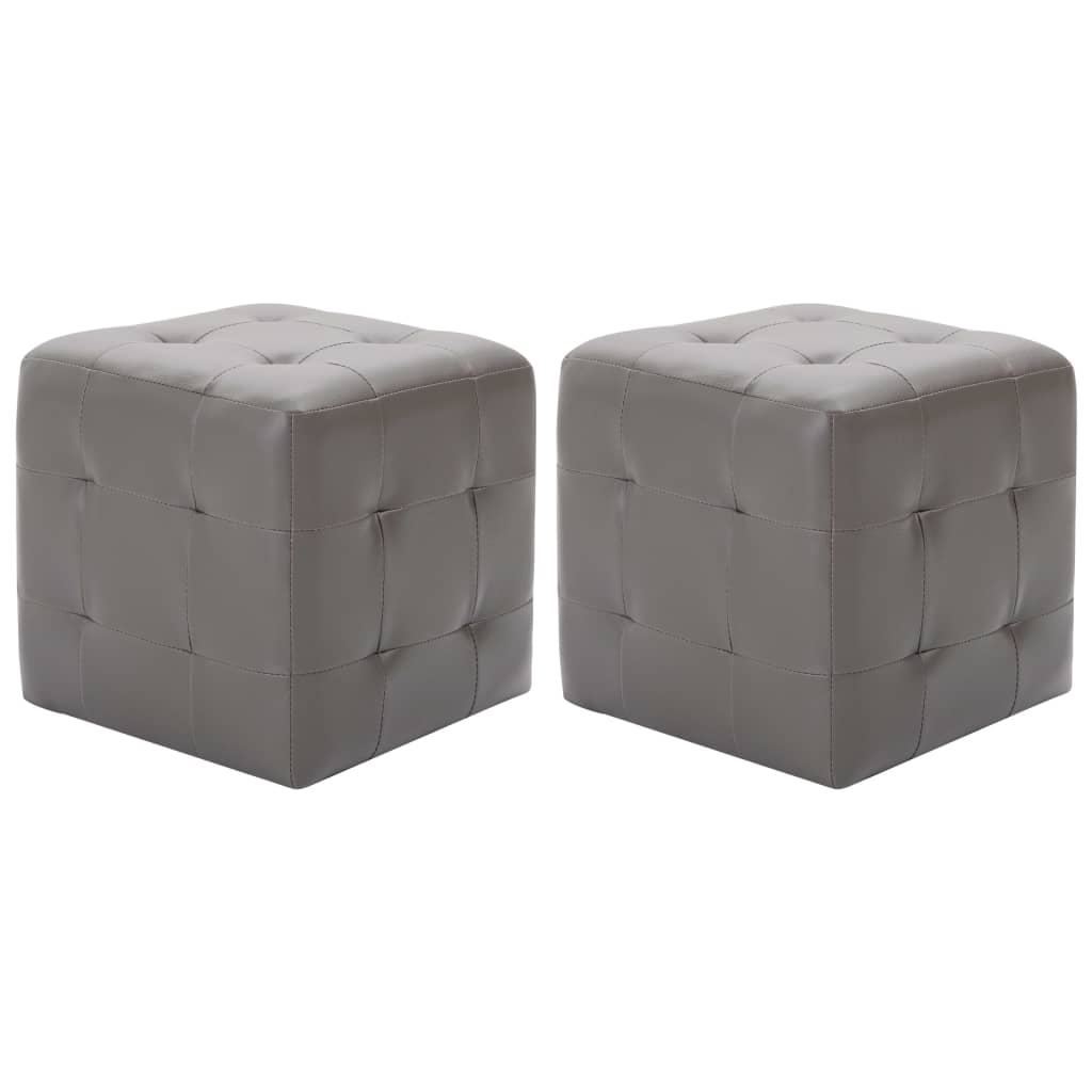 Puf 2 unidades cuero sintético blanco 30x30x30 cm