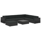 Set muebles de jardín 8 piezas y cojines ratán sintético negro