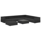 Set muebles de jardín 8 piezas y cojines ratán sintético negro