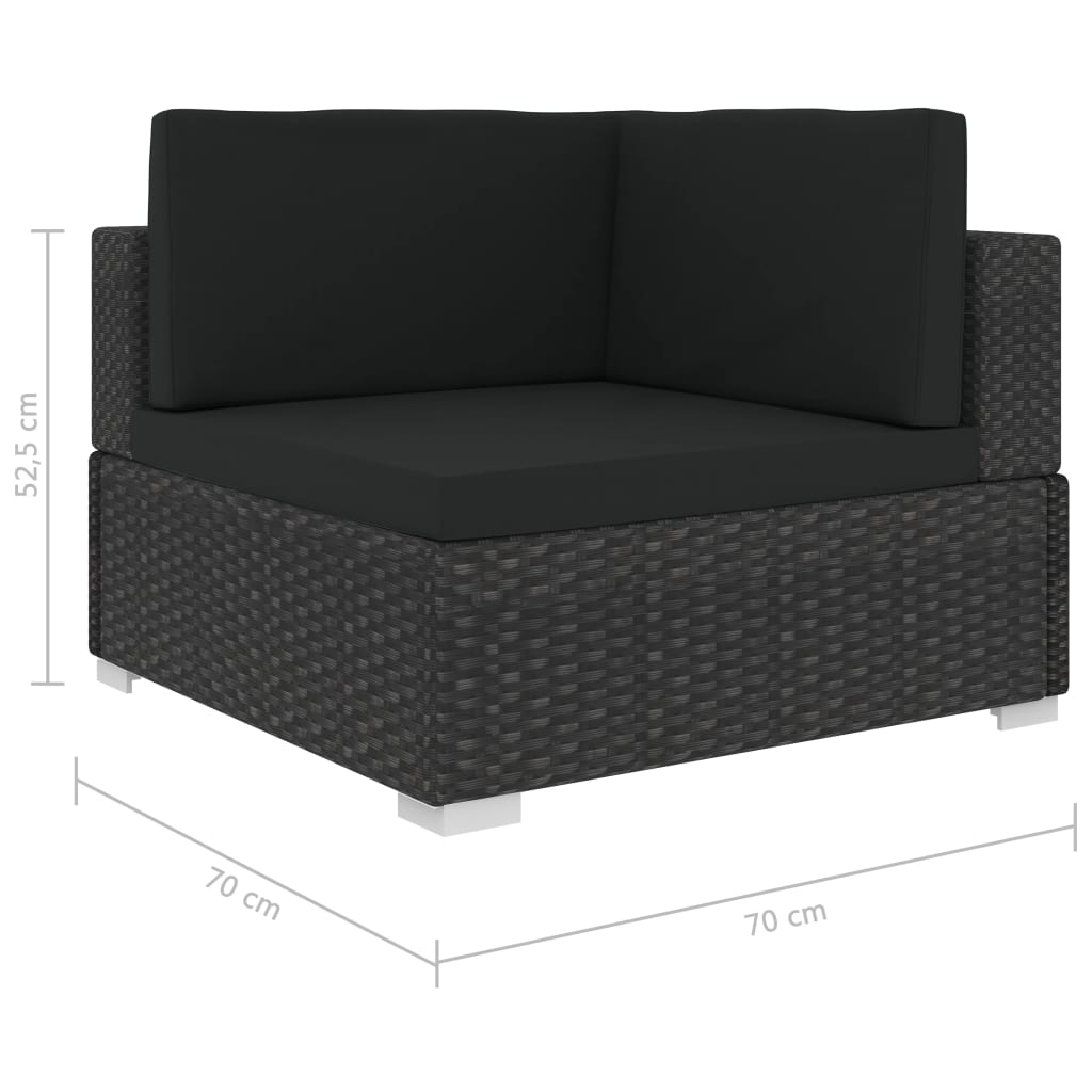 Set muebles de jardín 8 piezas y cojines ratán sintético negro