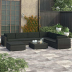 Set muebles de jardín 8 piezas y cojines ratán sintético negro