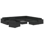 Set muebles de jardín y cojines 12 pzas ratán sintético negro
