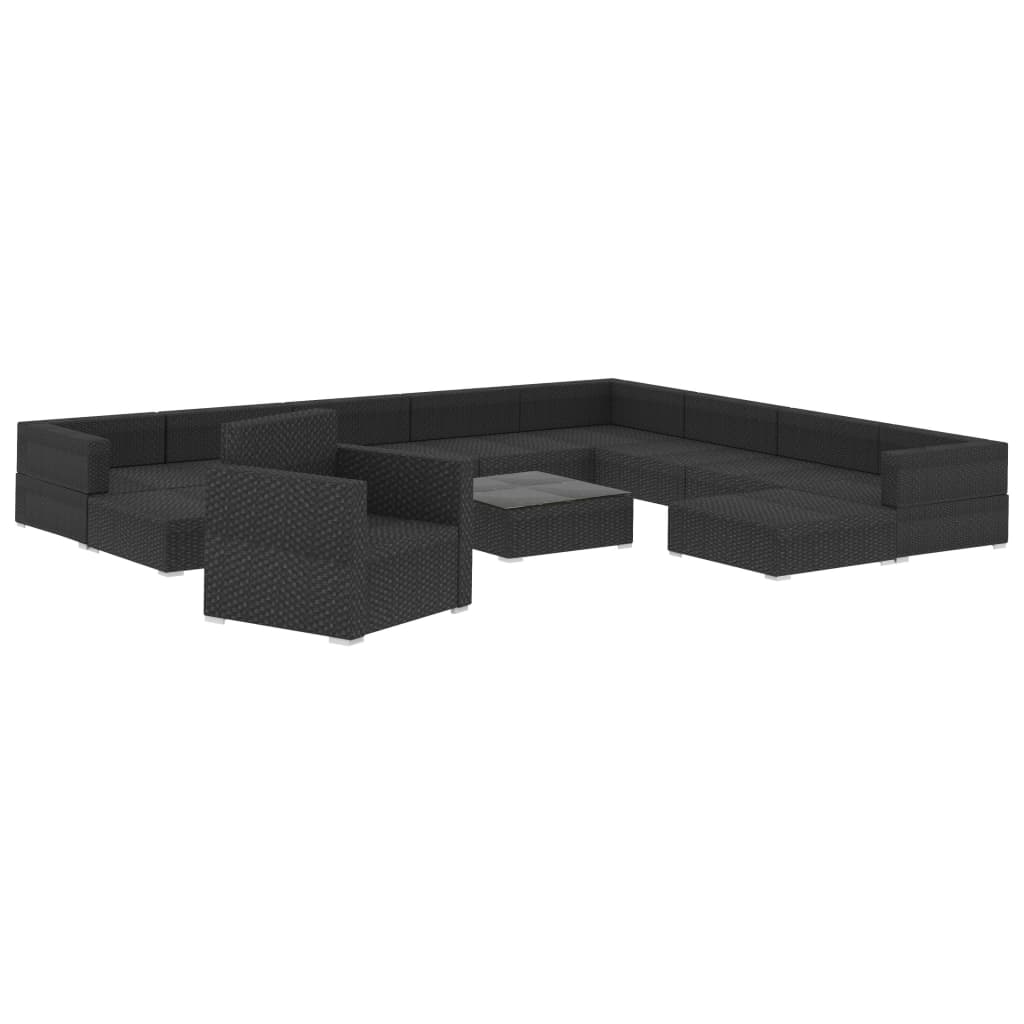 Set muebles de jardín y cojines 12 pzas ratán sintético negro
