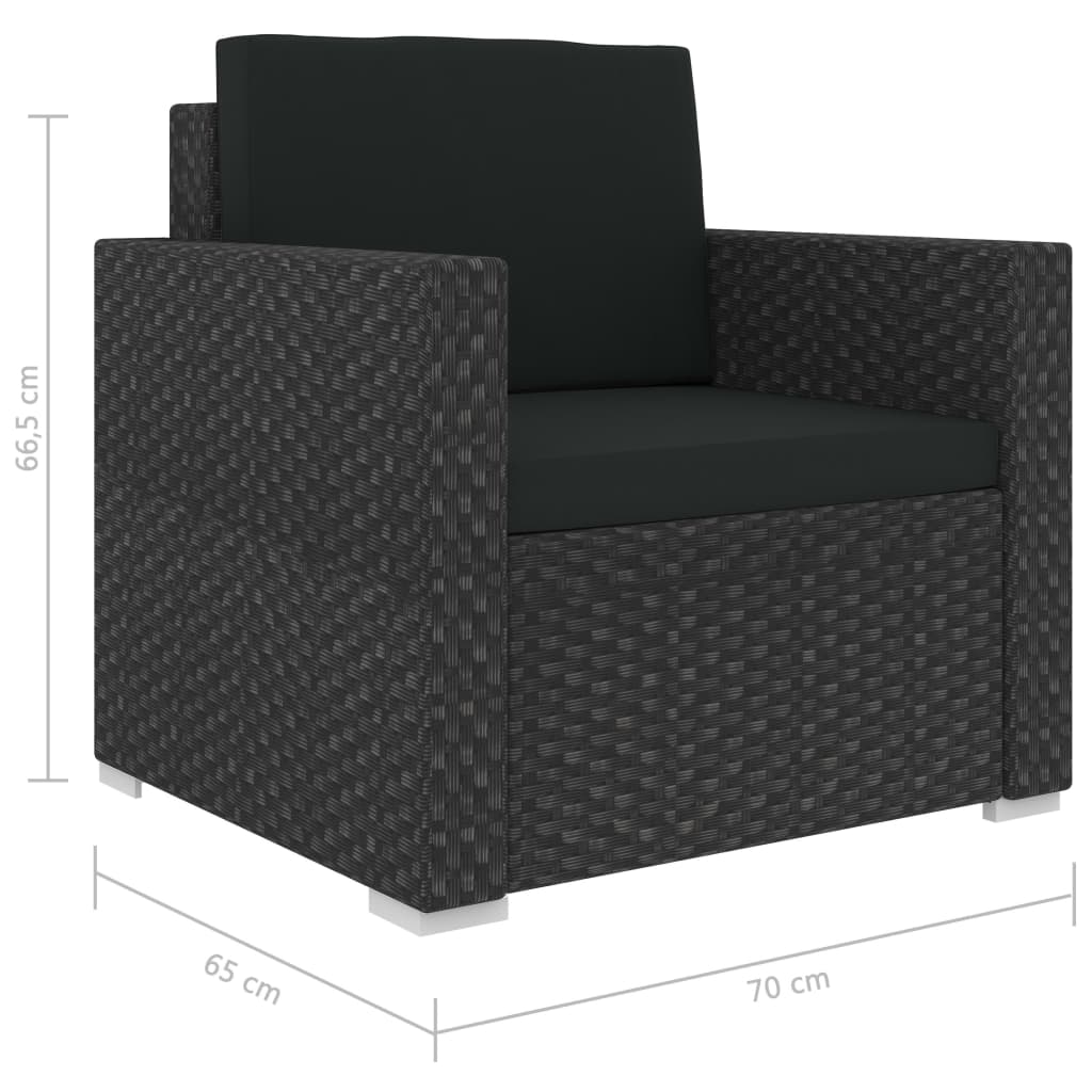 Set muebles de jardín y cojines 12 pzas ratán sintético negro