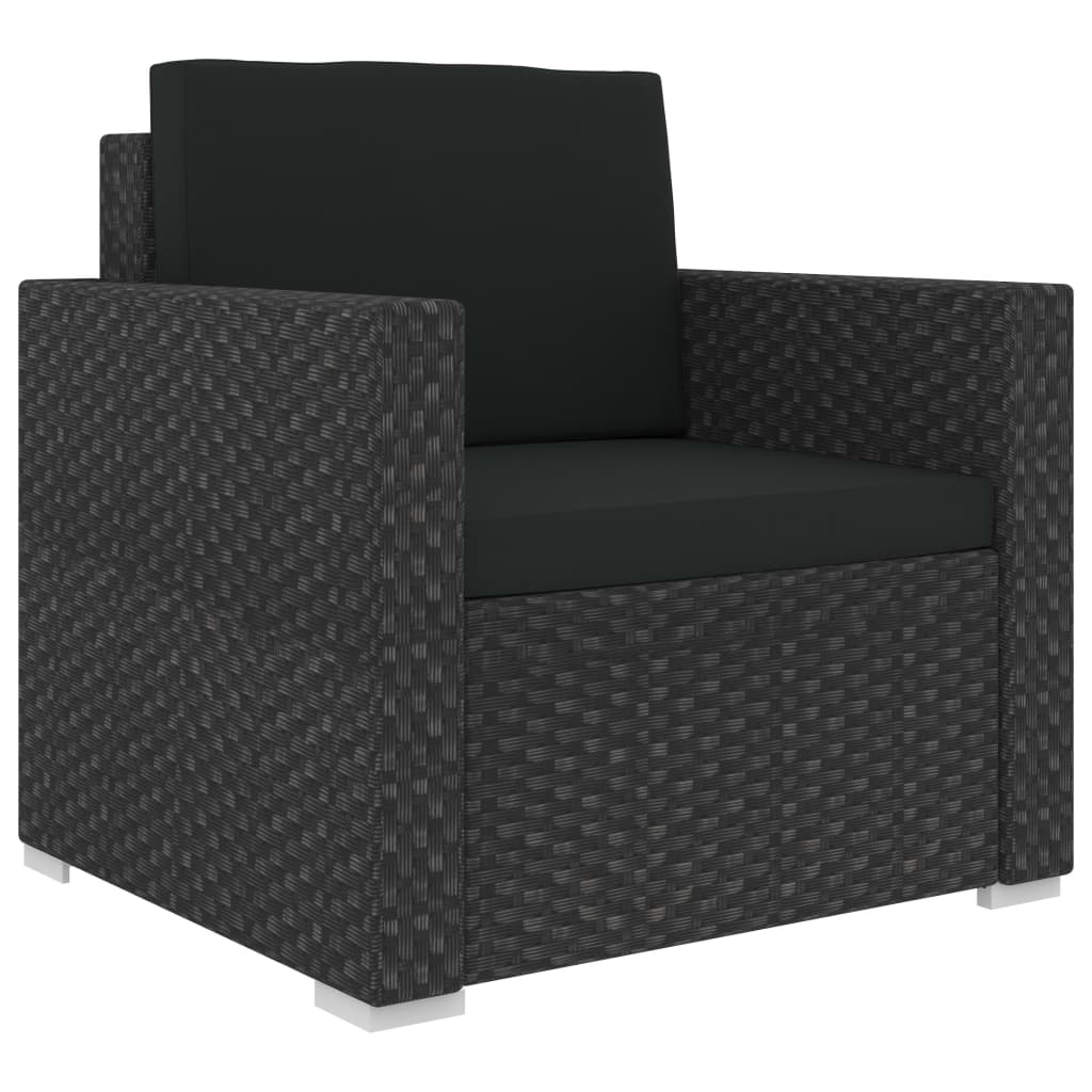 Set muebles de jardín y cojines 12 pzas ratán sintético negro