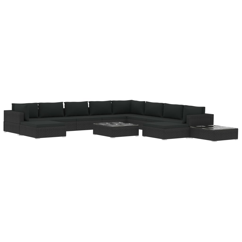 Set muebles de jardín 12 pzas y cojines ratán sintético negro