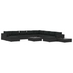 Set muebles de jardín 12 pzas y cojines ratán sintético negro