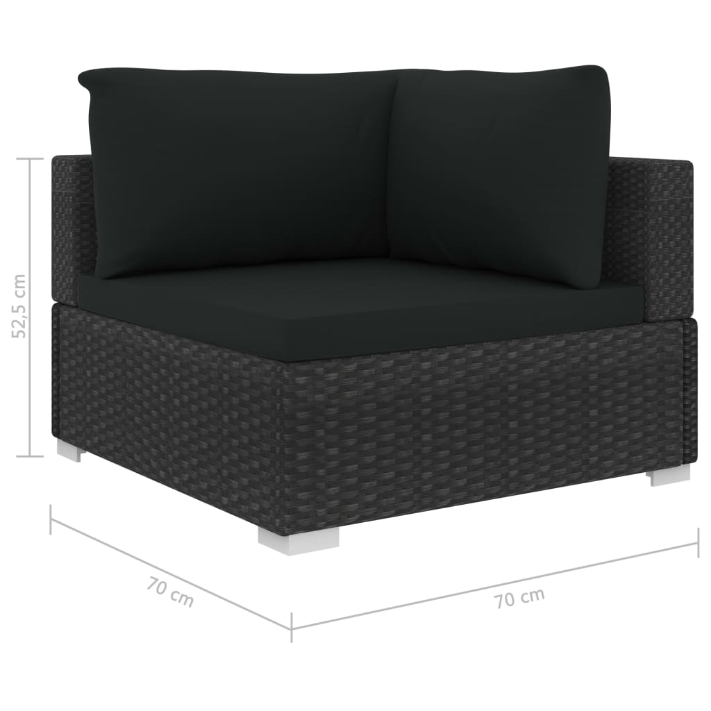Set muebles de jardín 12 pzas y cojines ratán sintético negro