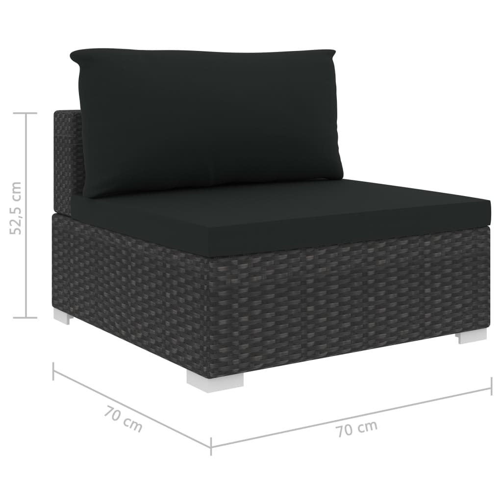 Set muebles de jardín 12 pzas y cojines ratán sintético negro