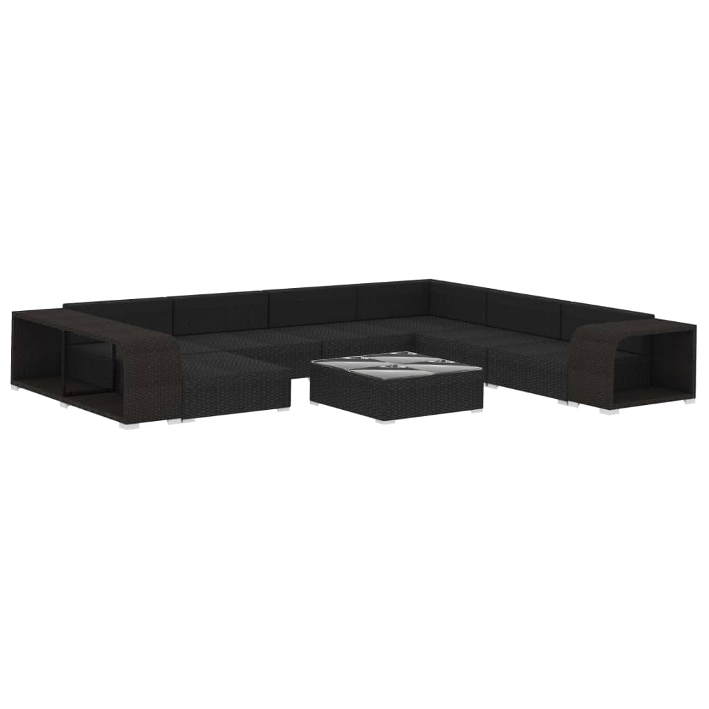 Set muebles de jardín 10 piezas y cojines ratán sintético negro
