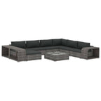 Set de muebles de jardín 10 pzas y cojines ratán sintético gris