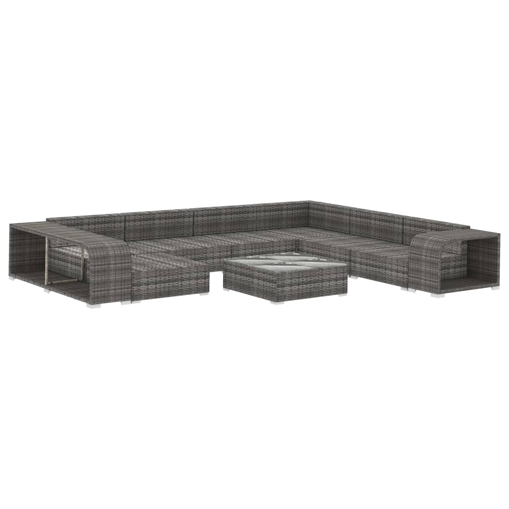 Set de muebles de jardín 10 pzas y cojines ratán sintético gris