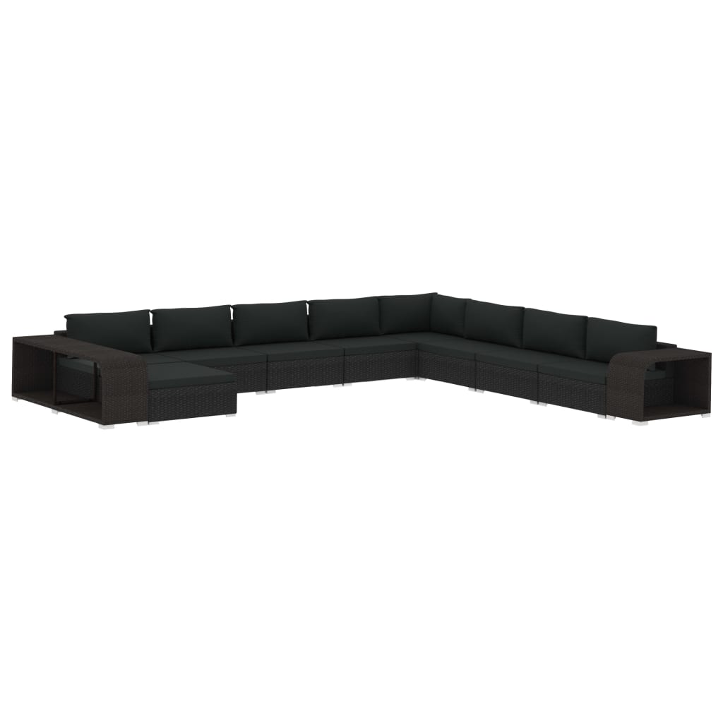 Muebles de jardín de 11 piezas con cojines ratán sintético negro