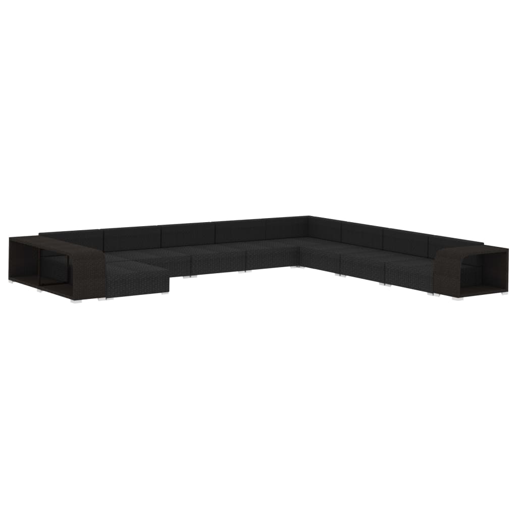 Muebles de jardín de 11 piezas con cojines ratán sintético negro