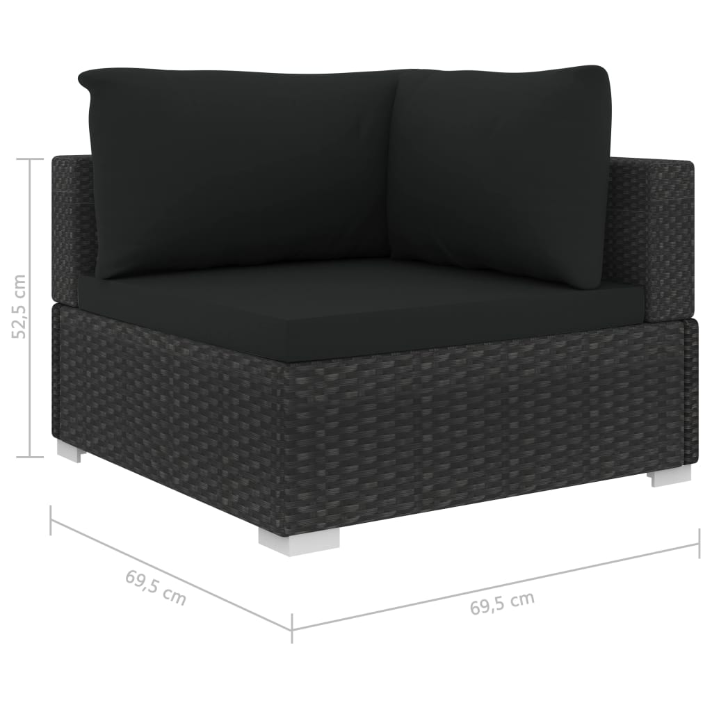 Muebles de jardín de 11 piezas con cojines ratán sintético negro