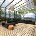 Muebles de jardín de 11 piezas con cojines ratán sintético negro
