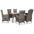Set de comedor de jardín y cojines 7 pzas ratán sintético gris