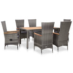 Set de comedor de jardín y cojines 7 pzas ratán sintético gris